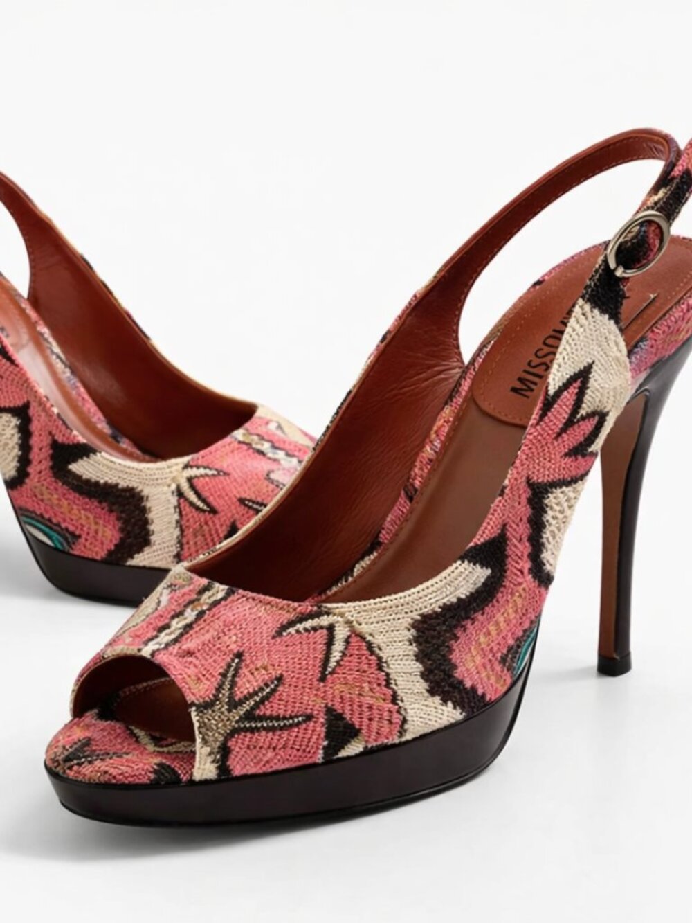 Missoni Slingback Heels Knit Pattern Peep Toe Italy Designer Size 9 Y2K Luxury